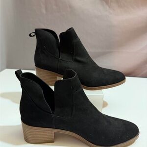 Fergalicious Black Suede Ankle Booties with Stacked Wood Heel